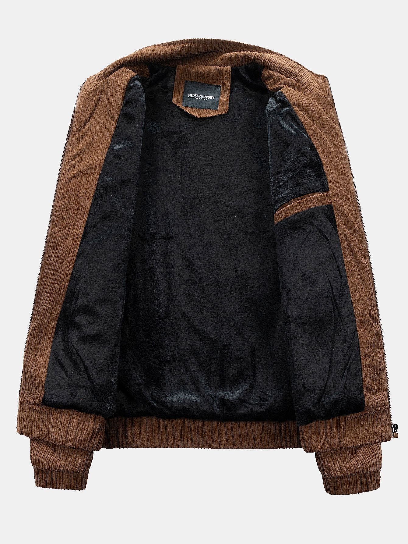 Funnel Neck Zipped Corduroy Jacket