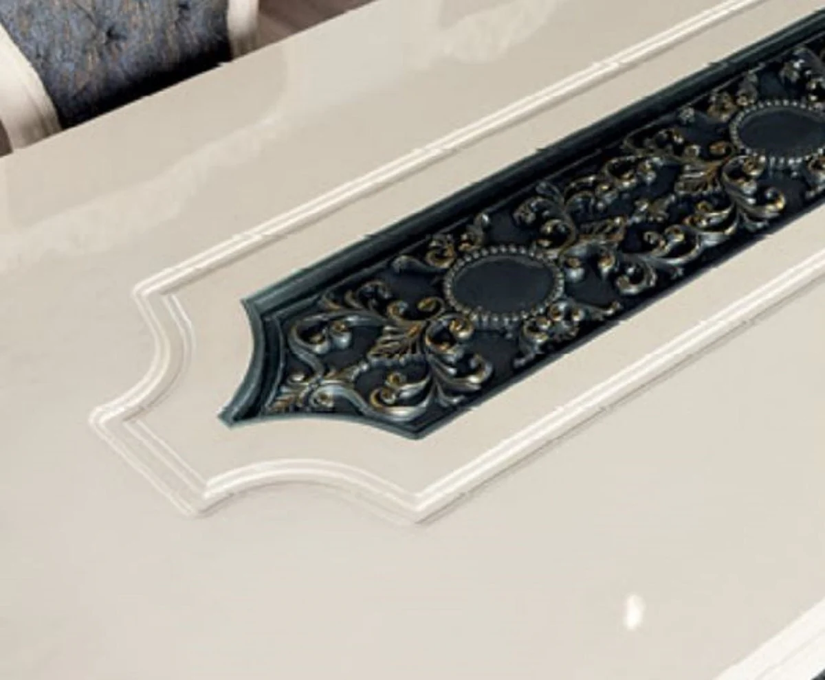 Casa Padrino conjunto de comedor barroco de lujo azul / blanco / bronce / oro - 1 Mesa de Comedor Barroco y 6 Sillas de Comedor Barrocos - Muebles de comedor barrocos - Noble y Magn¨ªfico