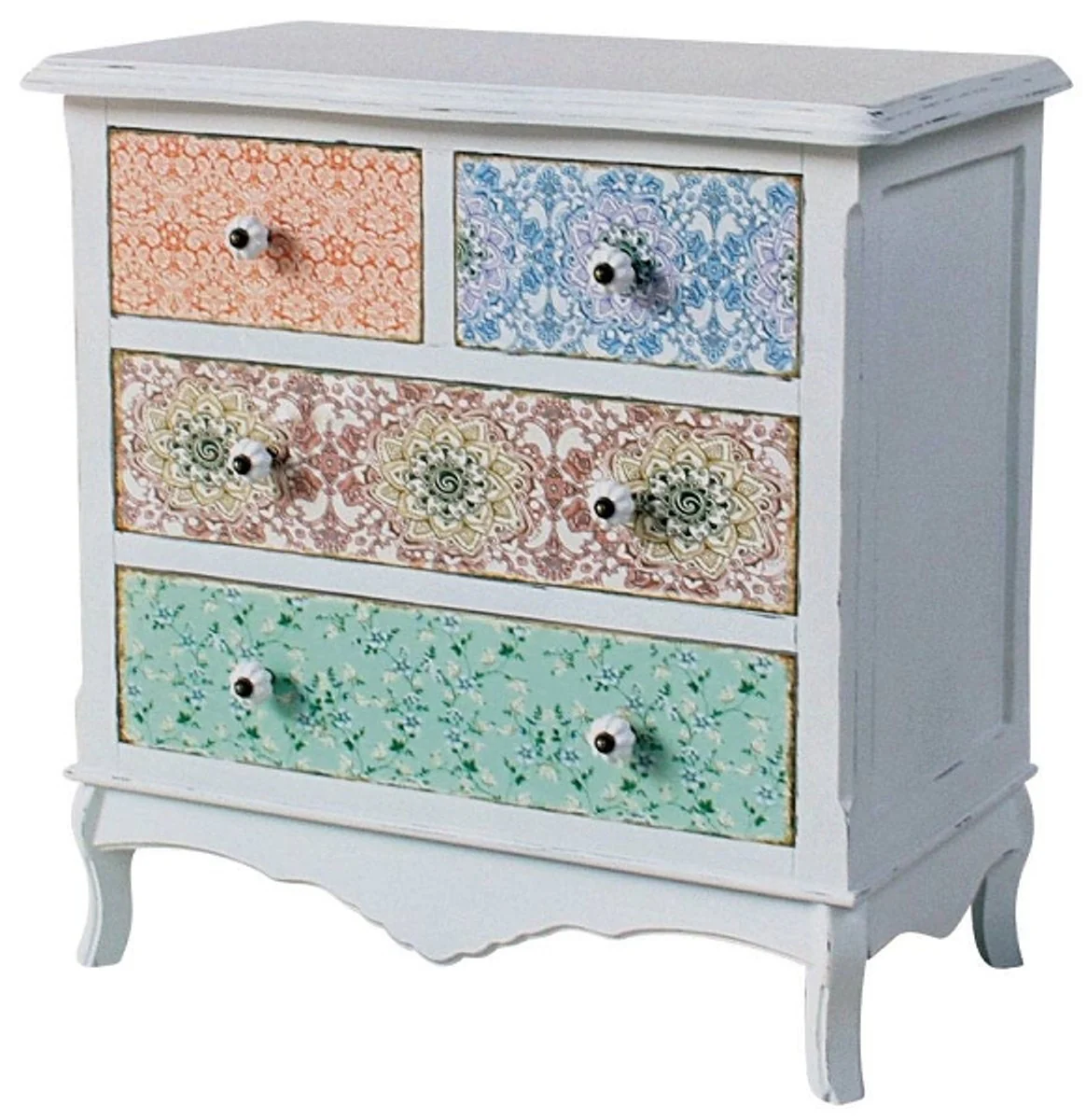 Casa Padrino Country Style Shabby Chic Chest of Drawers Antique White / Multicolor 70 x 38 x H. 71 cm - Country Style Collection