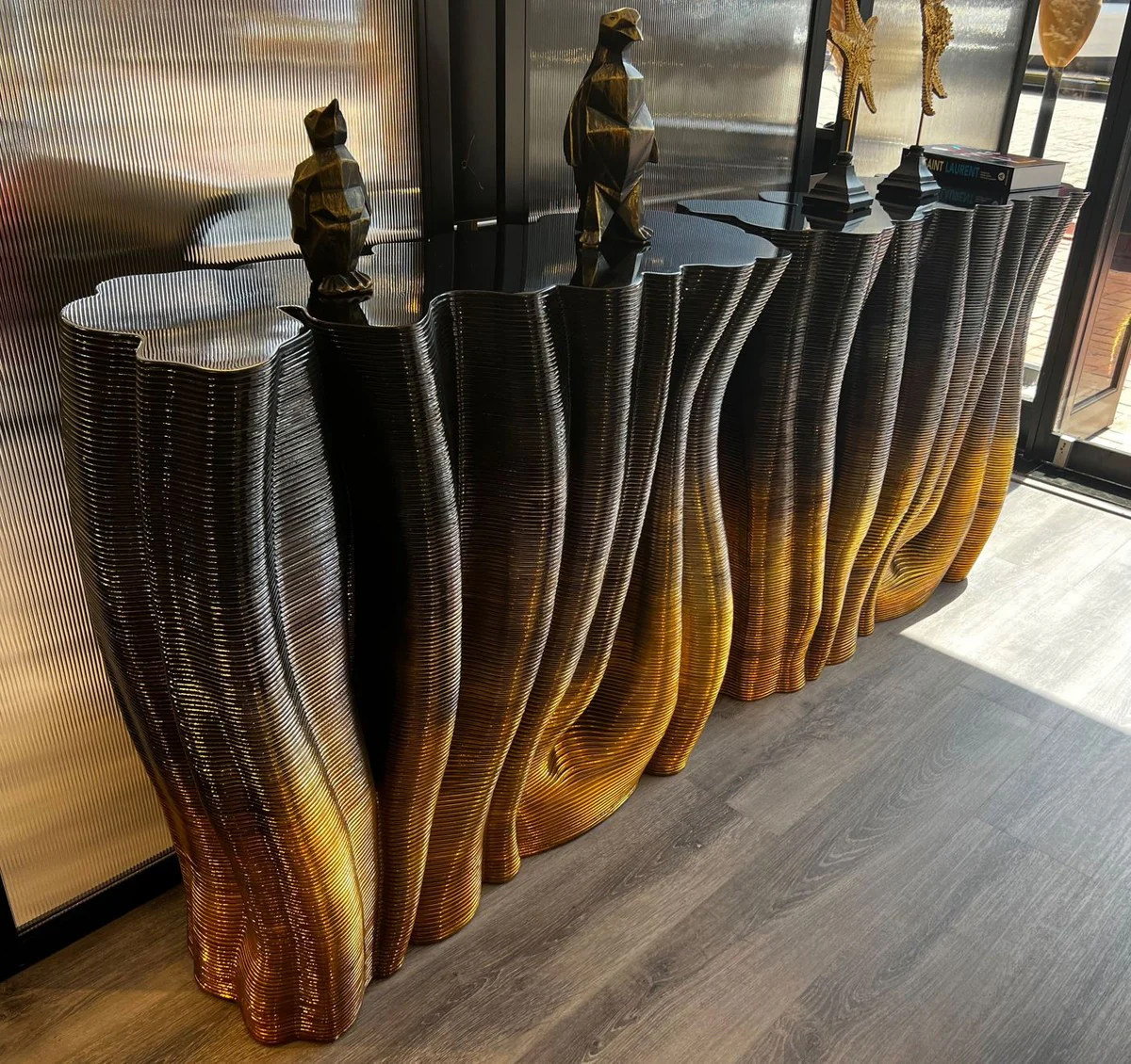 Casa Padrino consola de lujo negro / oro 90 x 36 x A. 90 cm - Mesa consola de madera maciza - Muebles de lujo - Muebles de hotel - Interiores de lujo