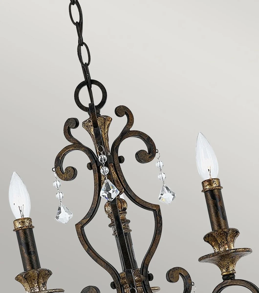 Casa Padrino lámpara de araña barroco de cristal bronce / oro antiguo Ø 46 x A. 61 cm - Magnífico lámpara de araña de estilo barroco - Lámparas de araña de salón - Muebles barrocos