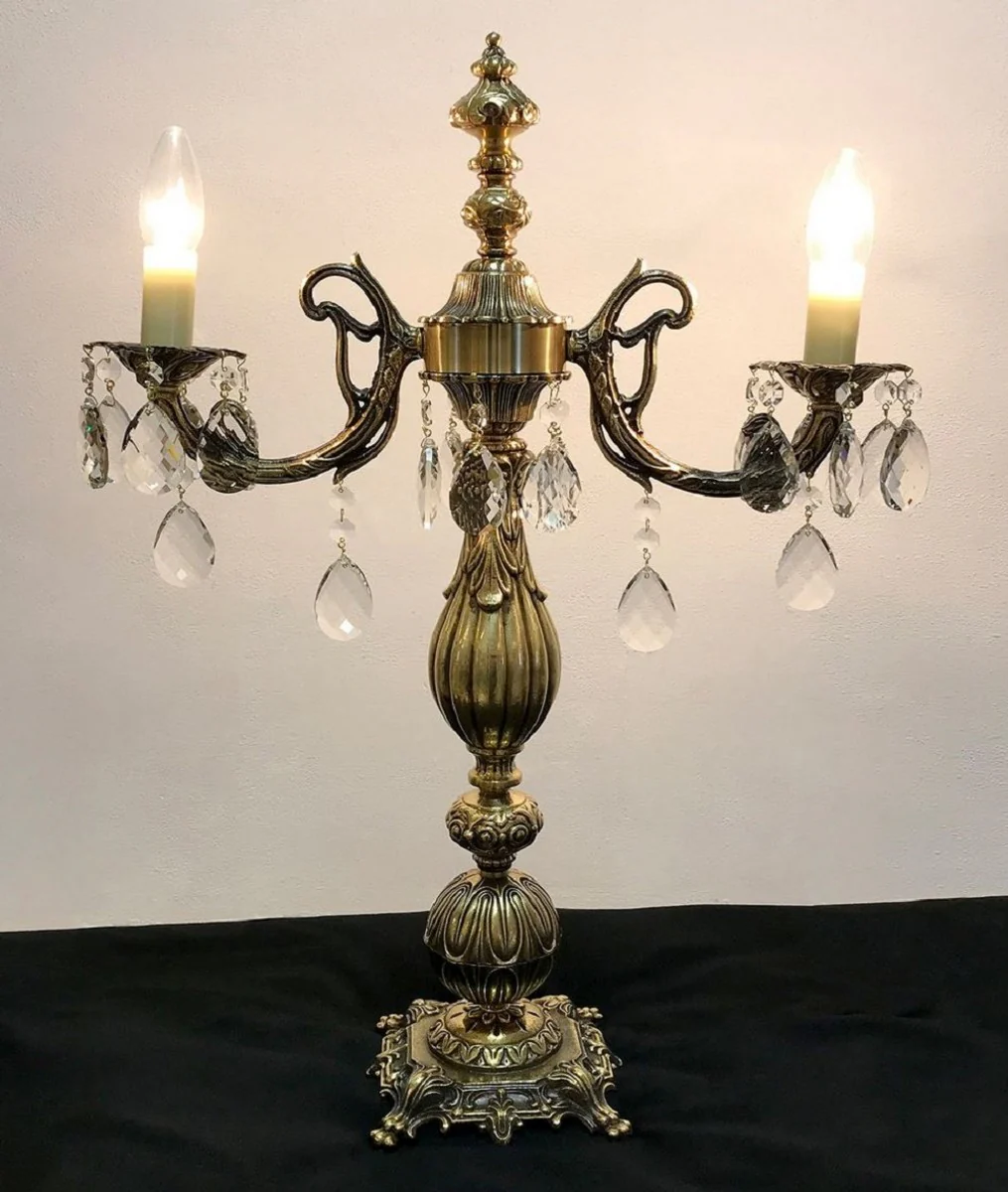 Casa Padrino lámpara de mesa de cristal barroco de lujo oro antiguo Ø 40 x A. 60 cm - Magnífica lámpara de escritorio de latón con cristal de Bohemia - Luces de cristal barroco - Noble y Magnífica