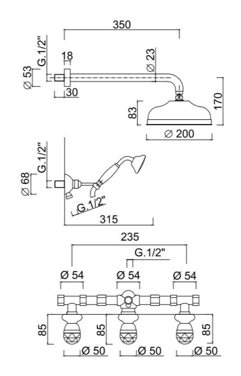 Grifería de baño de lujo grifo de ducha dúplex con cristal de Swarovski plata - Juego de Ducha de Lujo Made in Italy