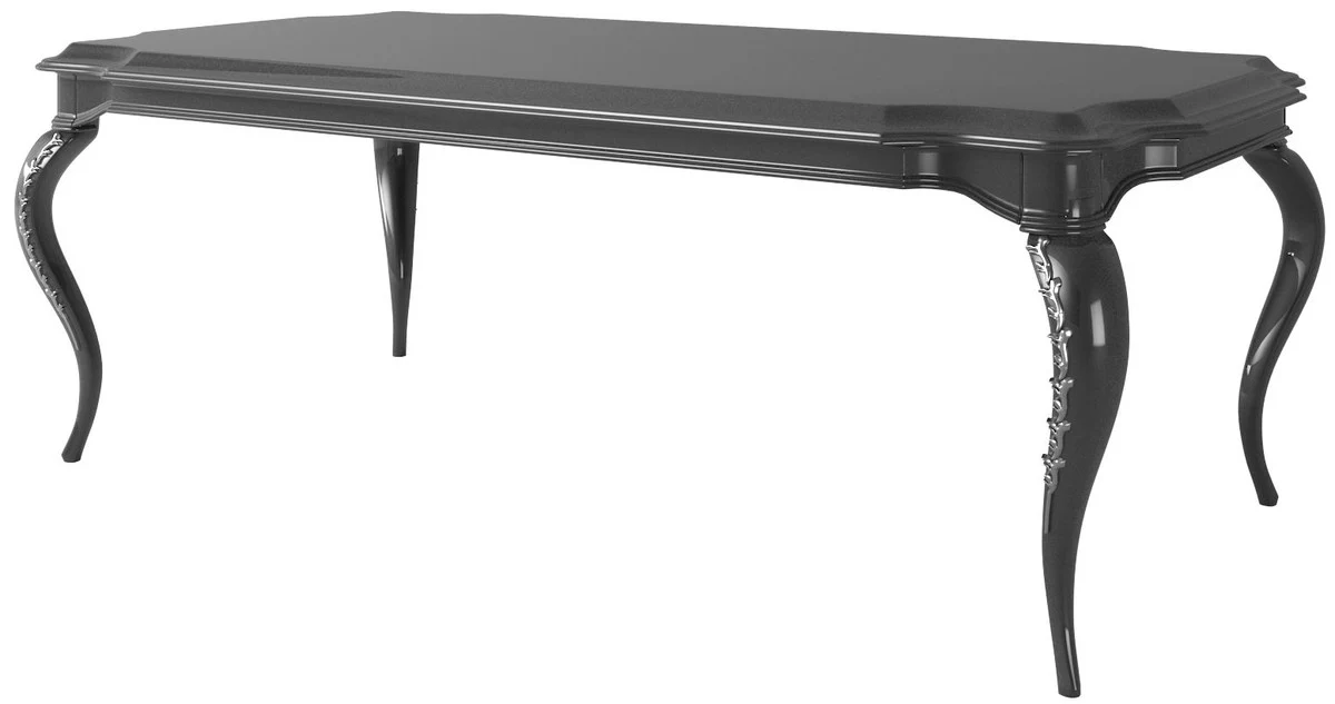 Casa Padrino mesa de comedor barroco de lujo negro / plata 220 x 115 x A. 78 cm - Mesa de comedor noble en estilo barroco - Muebles de comedor barrocos