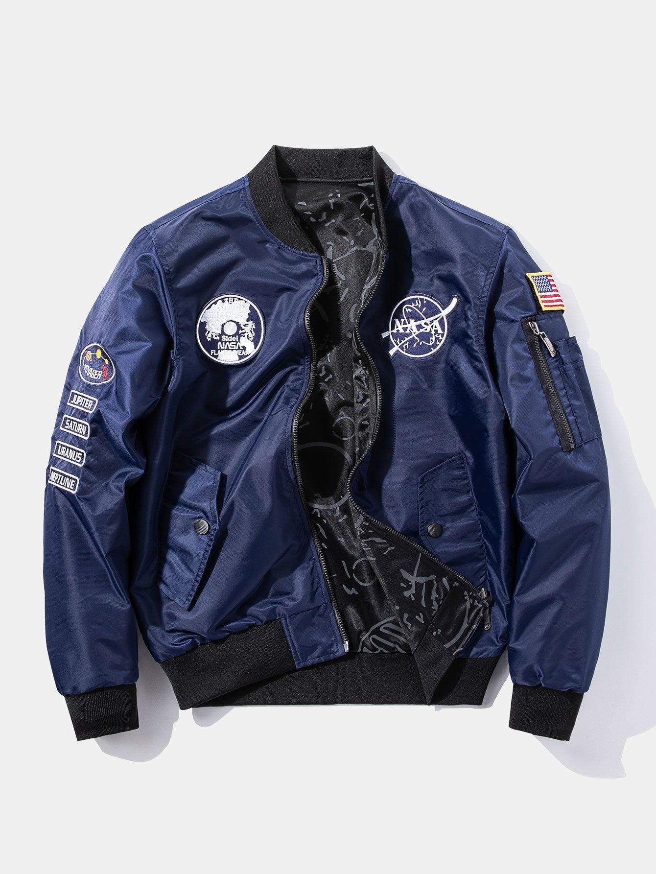 Reversible NASA Embroidered Patch Bomber Jacket