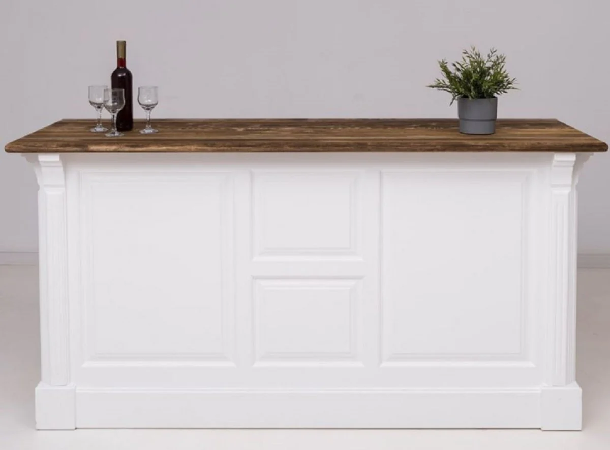 Casa Padrino barra de bar de estilo campestre blanco / marr¨®n oscuro 191 x 68 x A. 95 cm - Mesa de bar de madera maciza - Muebles de bar de madera maciza en estilo campestre