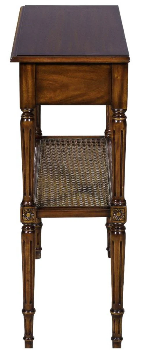 Casa Padrino mesita de noche Art Nouveau de lujo marrón 71 x 28 x A. 76 cm - Elegante mesita de noche de madera maciza - Mesa auxiliar con cajón y estante de ratán - Muebles de Dormitorio