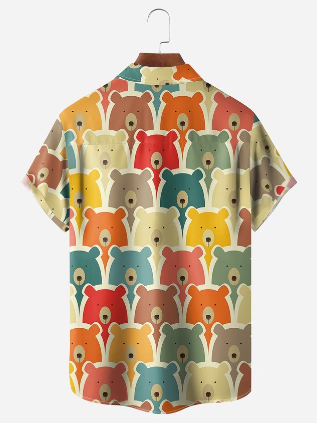 Little Bear Chest Pocket Short Sleeve Casual Shirt