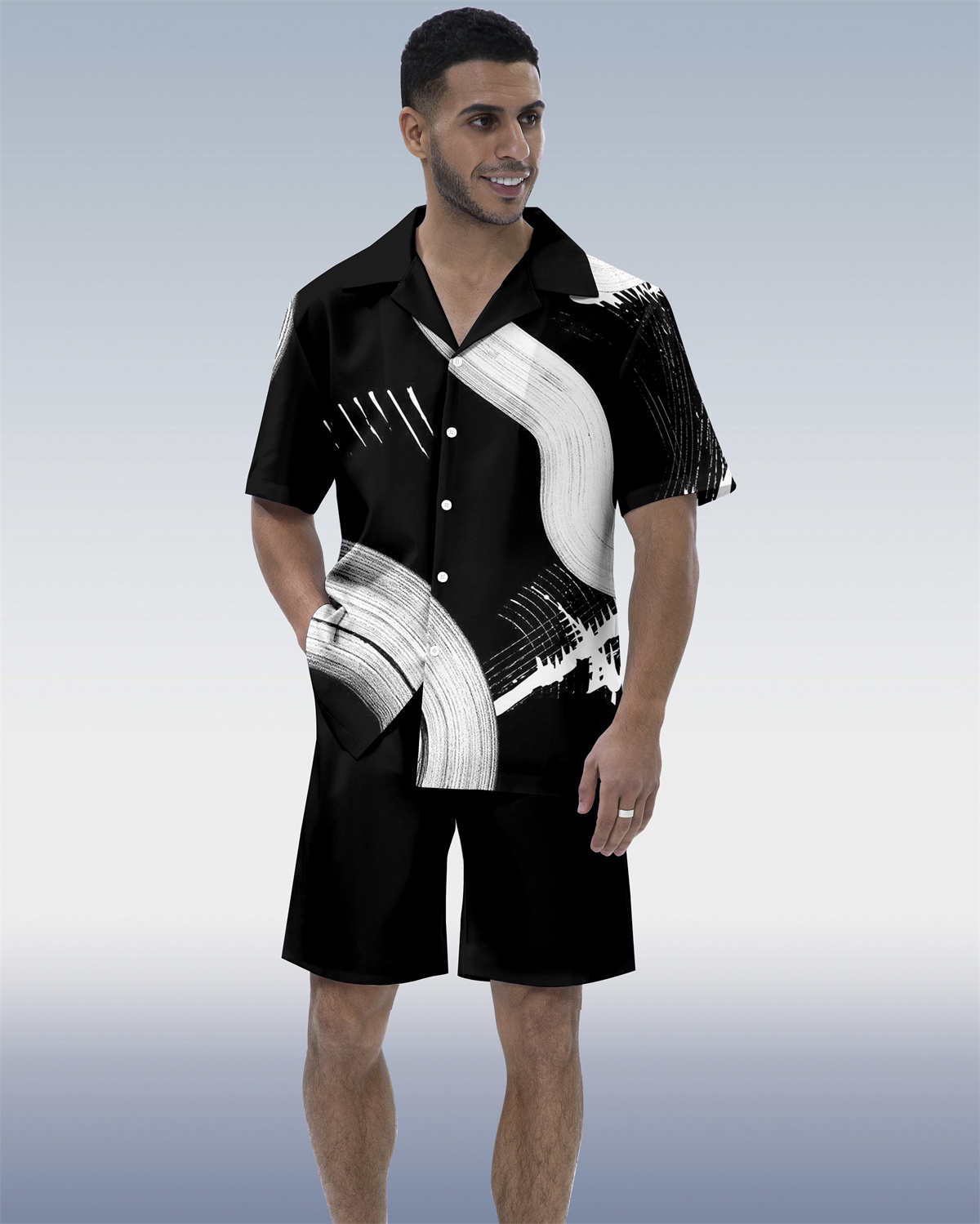 Suitmens Men's Geometric Abstract Art Short Sleeve Shirt Set 211