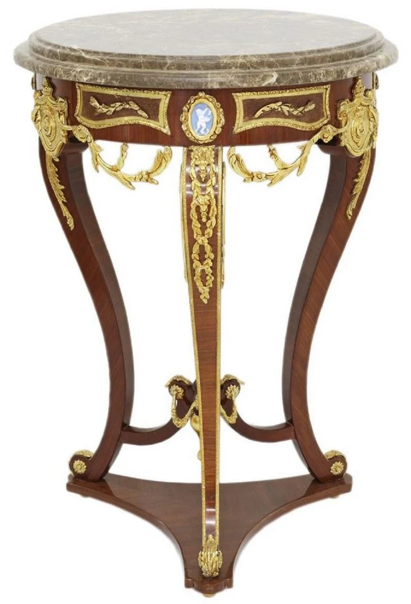 Casa Padrino mesa auxiliar barroco marr¨®n / oro / gris ? 55 x A. 78 cm - Mesa redonda de madera maciza de estilo barroco - Muebles de sal¨®n barrocos