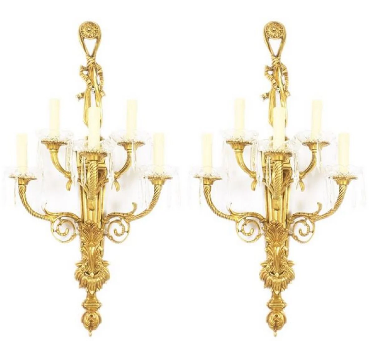 Casa Padrino conjunto de lámparas de pared barroco oro / blanco 35 x 20 x H. 95 cm - Apliques de Bronce Dorado - Suntuosas Lámparas Barrocas