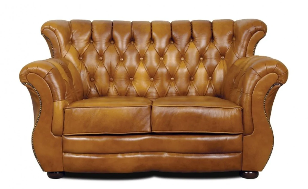 Casa Padrino sof¨¢ 2 plazas de cuero genuino chesterfield marr¨®n 150 x 85 x H. 90 cm - Muebles de Cuero Genuino