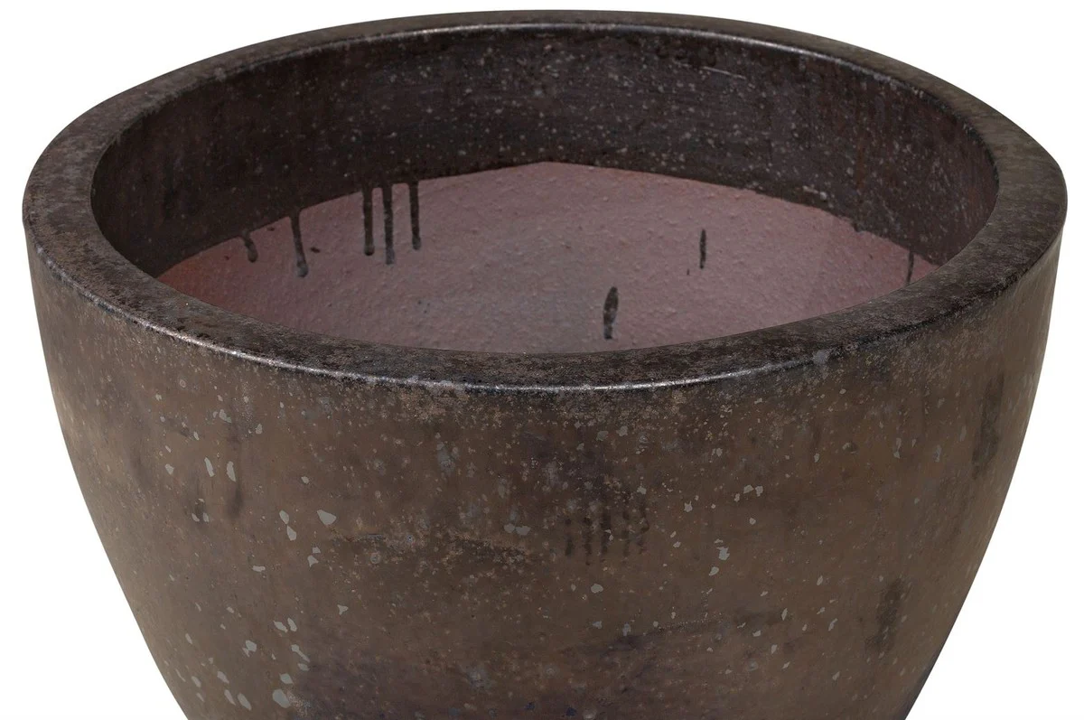 Casa Padrino Maceta Art Nouveau Negro / Bronce Ø 52 x A. 43 cm - Maceta Redondo Hecho a Mano de Terracota - Accesorios de Decoración de Jardín y Terraza