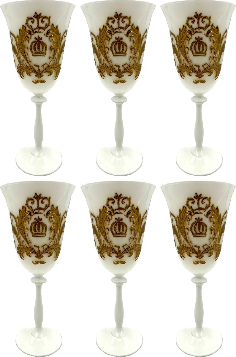 Pomp??s by Casa Padrino conjunto de copas de vino de lujo blanco / oro ? 8,7 x A. 20,3 cm - Copas de vino con ba?o de oro de 24 quilates - Copas de vino pomposas dise?adas por Harald Gl??ckler