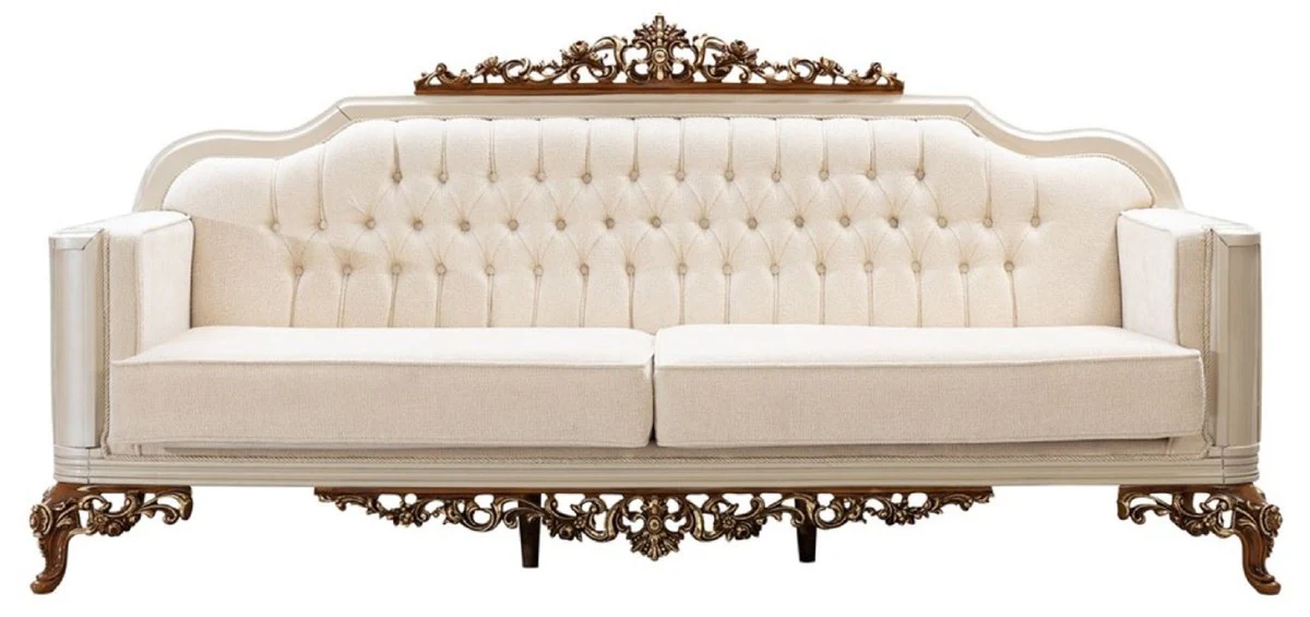 Casa Padrino conjunto de sala de estar barroco de lujo beige / gris / marr¨®n / oro - 2 Sof¨¢s y 2 Sillones y 1 Mesa de Centro - Muebles de sal¨®n hechos a mano estilo barroco