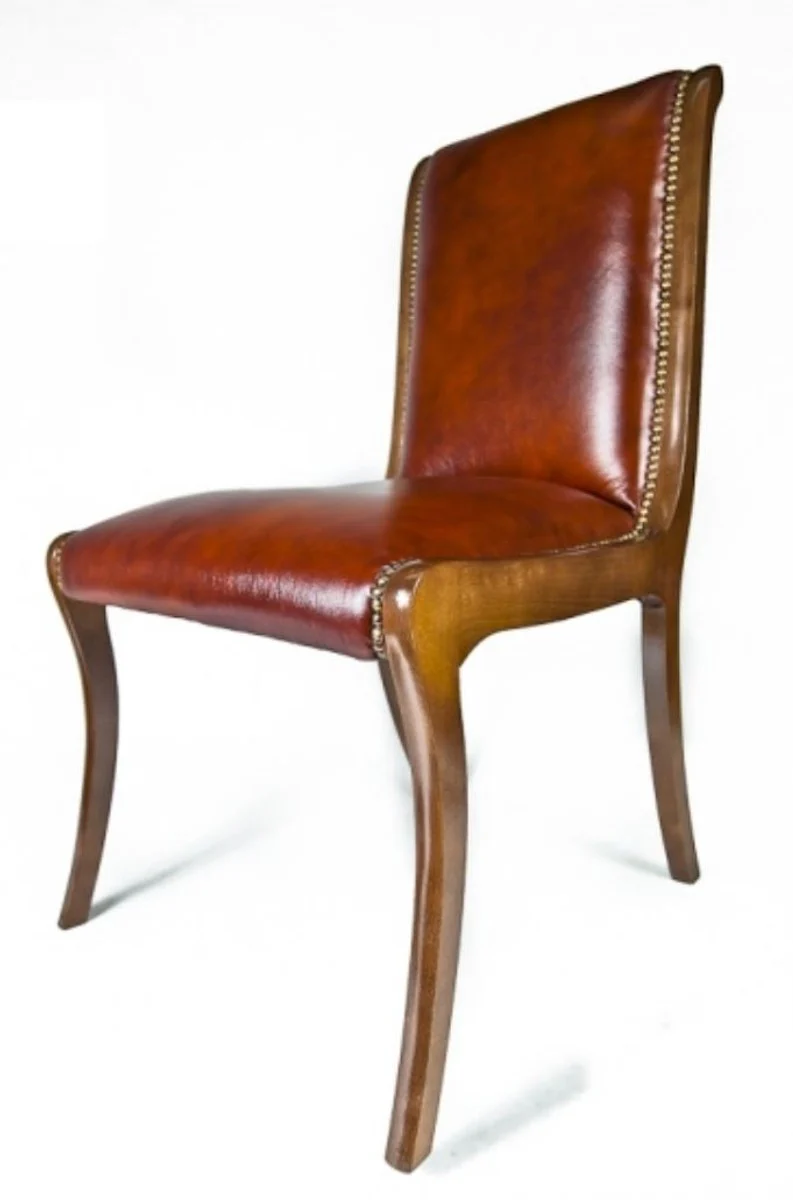 Casa Padrino silla de comedor de cuero genuino marrón 50 x 47 x H. 95 cm - muebles de lujo