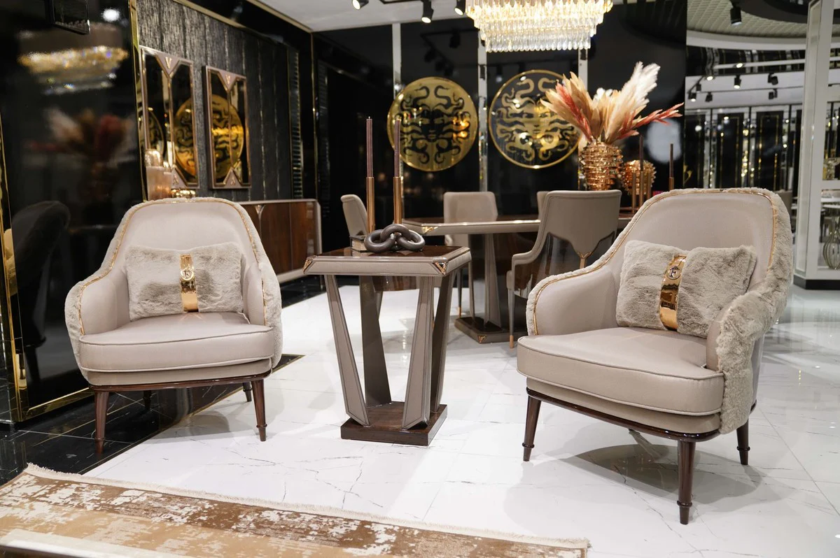 Casa Padrino mesa auxiliar de lujo marr¨®n oscuro / gris / cobre - Mesa cuadrada de madera maciza - Muebles de Sal¨®n - Interiores de Sal¨®n - Muebles de Lujo - Interiores de Lujo - Calidad de Lujo