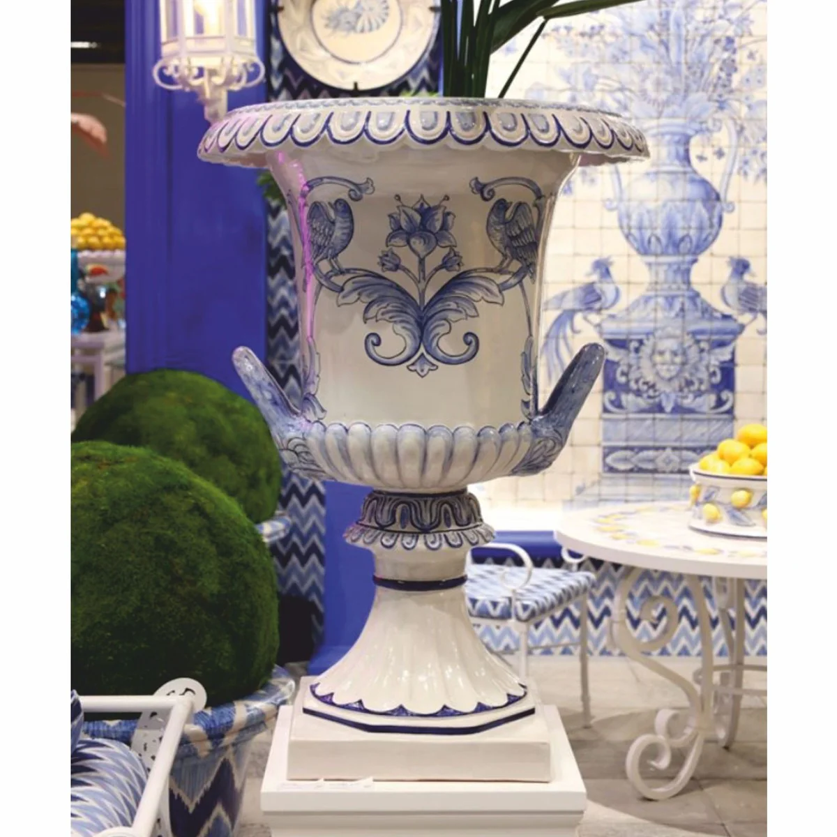 Casa Padrino maceta barroco de lujo de cer¨¢mica blanco / azul ? 71 x A. 99,5 cm