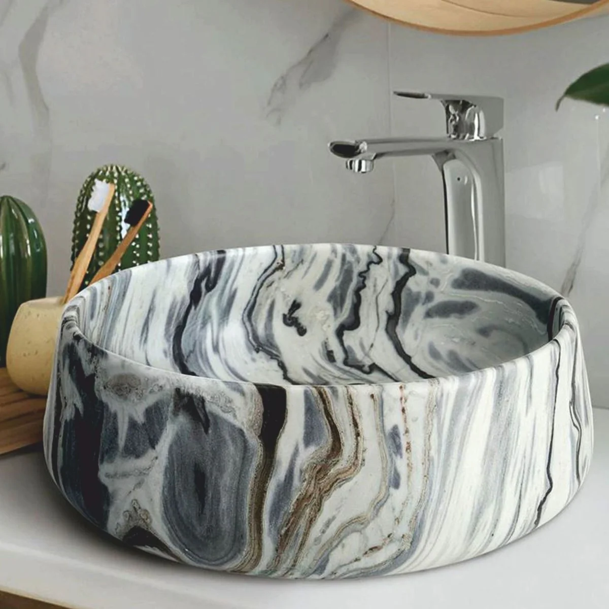 Casa Padrino lavabo de lujo de mármol colorido Ø 42 cm - Accesorios de baño