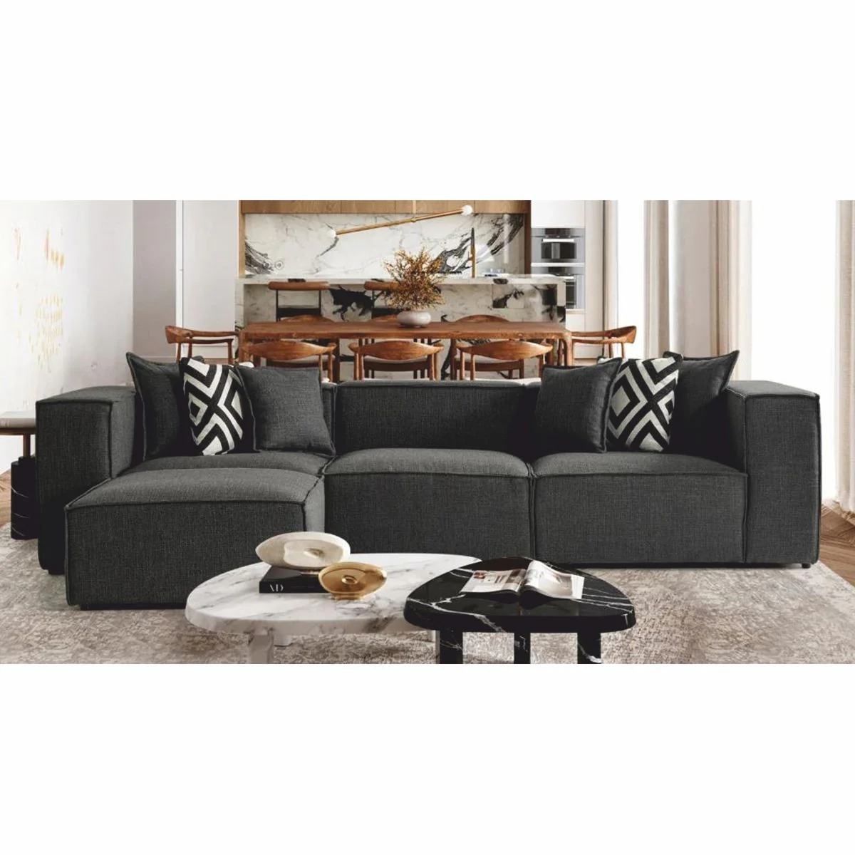 Casa Padrino sof¨¢ esquinero de lujo gris / negro 315 cm - Muebles de sal¨®n y hotel