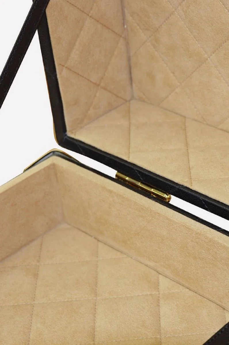 Casa Padrino maleta de lujo de cuero genuino negro / oro 100 cm - Hecho en Italia