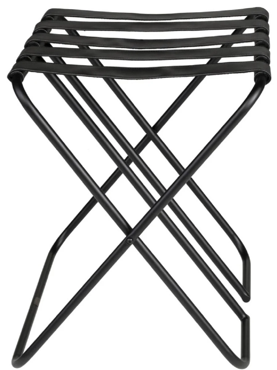 Casa Padrino portaequipajes de lujo negro 55 x 44 x A. 50 cm - Portaequipajes plegable con acero con revestimiento en polvo y cuero sint¨¦tico - Accesorios de Hotel