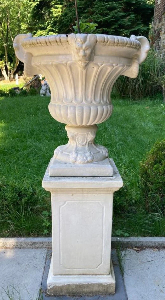 Casa Padrino maceta barroco con columna blanco Ø 73 x A. 141 cm - Magnífica macetero con columna de jardín en estilo barroco - Accesorios de decoración de jardín barroco
