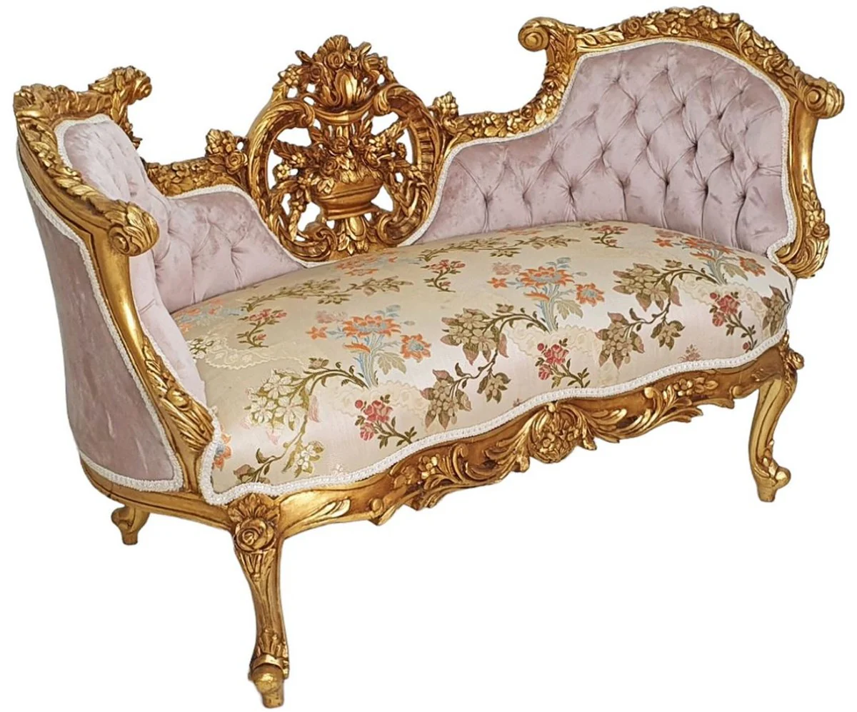 Casa Padrino sof¨¢ barroco rosa / beige / multicolor / oro - Magn¨ªfico sof¨¢ de sal¨®n de estilo barroco - Muebles de sal¨®n de estilo barroco - Muebles barrocos - Interiores barrocos