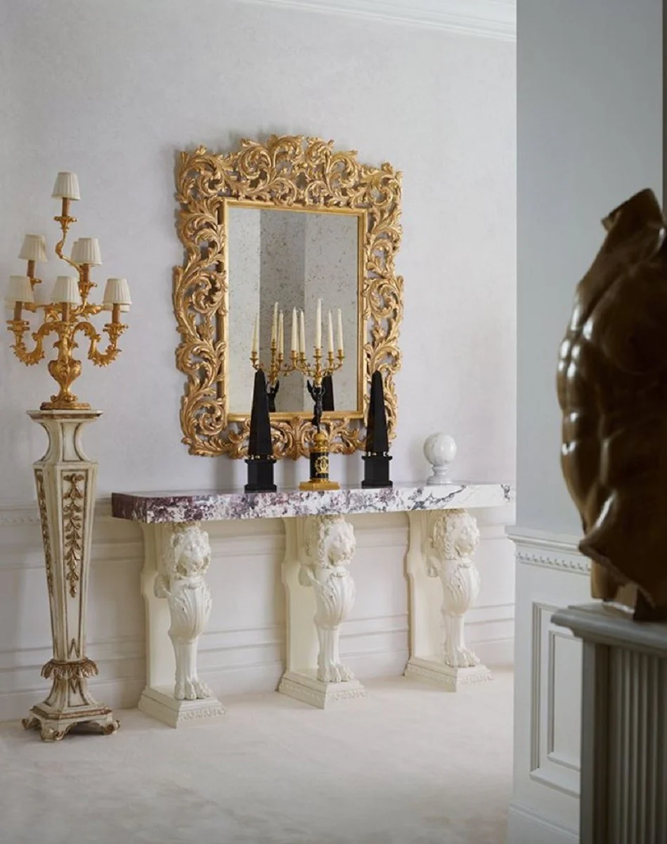 Casa Padrino pilar barroco de lujo crema blanco / oro - Magn¨ªfica columna decorativa de madera maciza - Muebles de hotel - Muebles castillo - Muebles de sal¨®n - Calidad de lujo - Hecho en Italia