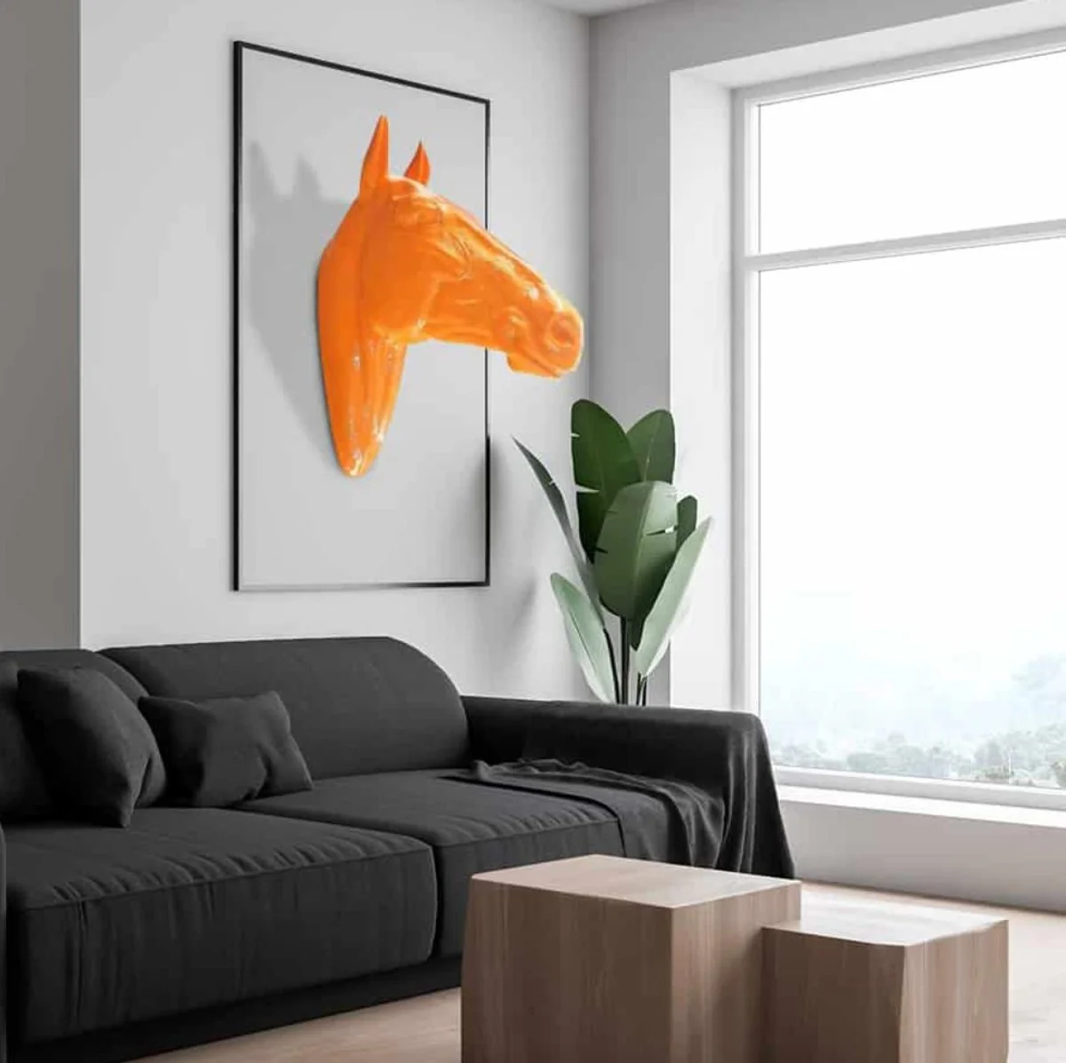 Casa Padrino escultura de decoración de pared de lujo cabeza de caballo naranja 22 x 57 x A. 76 cm - Figura decorativa resistente a la intemperie - Decoración Salón Jardín Terraza