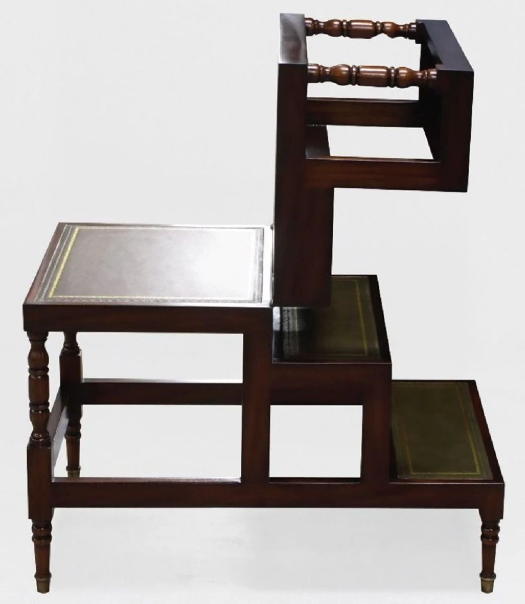 Casa Padrino mesa de centro Art Nouveau de lujo marr¨®n oscuro / verde / oro - Escalera de biblioteca plegables de madera maciza con cuero genuina - Muebles de Sala Art Nouveau - Noble y Magn¨ªfico