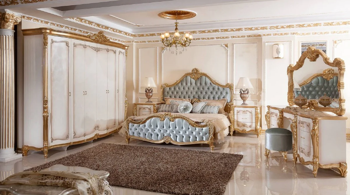 Casa Padrino armario de dormitorio barroco de lujo blanco / marr¨®n / oro - Muebles de dormitorio de estilo barroco