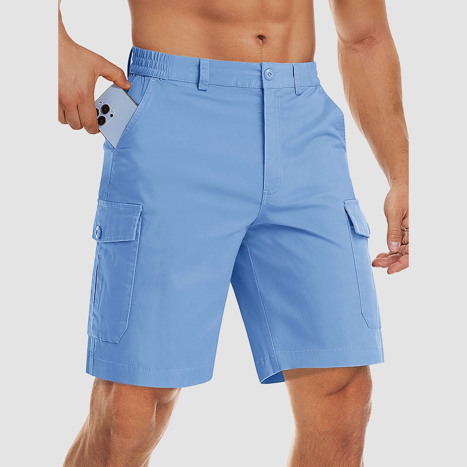 Men's Cargo Shorts with Multi Pockets for Work Elastic Waist Casual Cotton Shorts