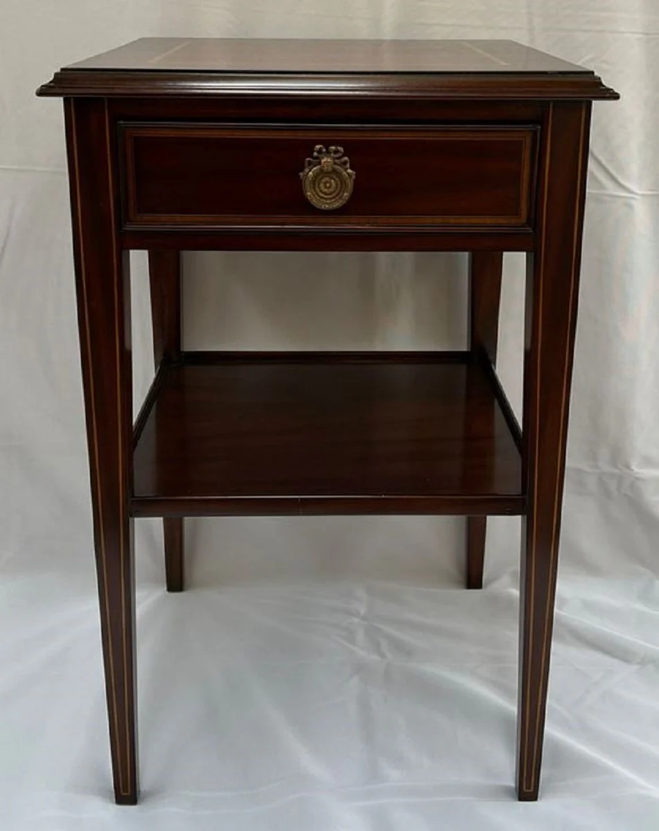 Casa Padrino mesa auxiliar Art Nouveau de lujo de caoba con caj¨®n marr¨®n 40 x 40 x A. 61 cm - Mesita de noche de madera maciza - Muebles Barrocos y Art Nouveau