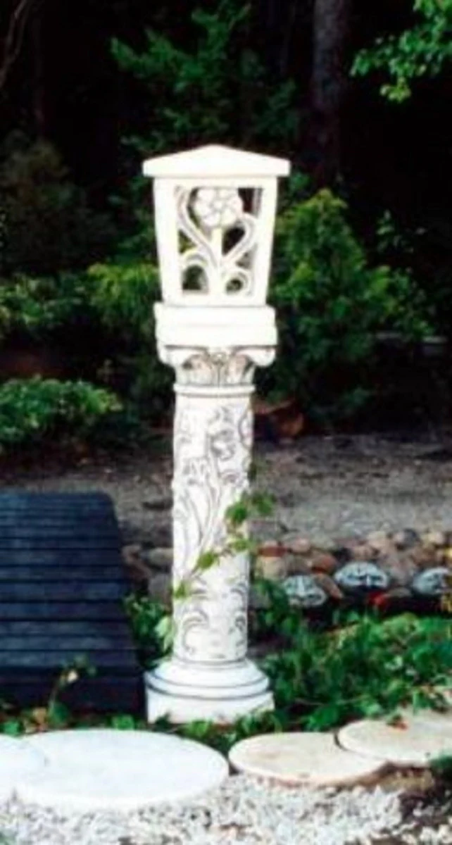 Casa Padrino farol de piedra de jardín barroco con pilar blanco 34 x 34 x A. 148 cm - Lámpara de piedra de jardín y terraza - Iluminación de jardín y terraza en estilo barroco - Muebles barrocos