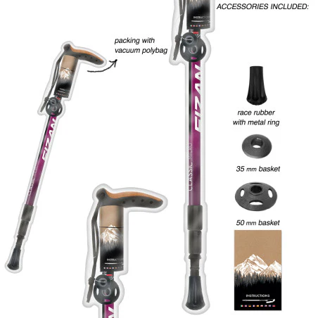 Bastón telescópico para caminata Fizan CLASSIC MICRO - magenta