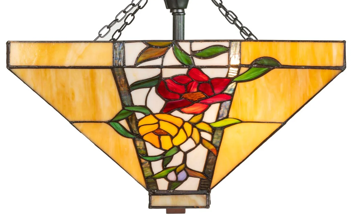 Casa Padrino Lámpara de Techo Tiffany de Lujo Multicolor 40 x 40 x H. 34 cm - Lámpara Tiffany con Diseño Floral y Pantalla de Vidrio Hecha a Mano