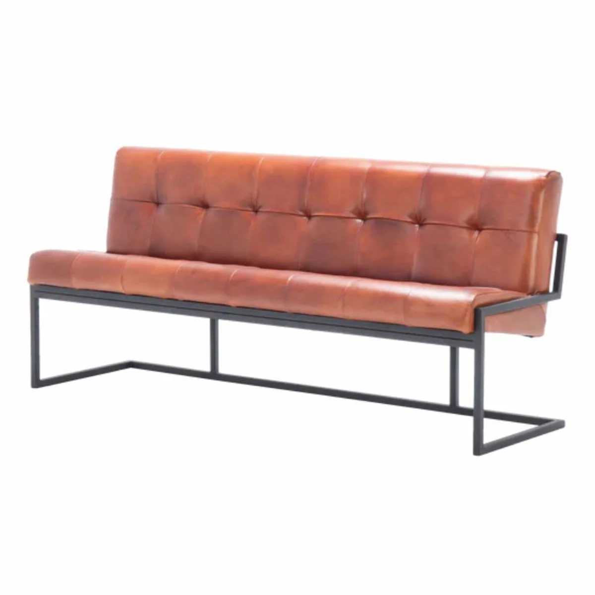 Casa Padrino banco Chesterfield de lujo de cuero genuino marrón claro / negro 200 cm - Muebles de cuero genuino