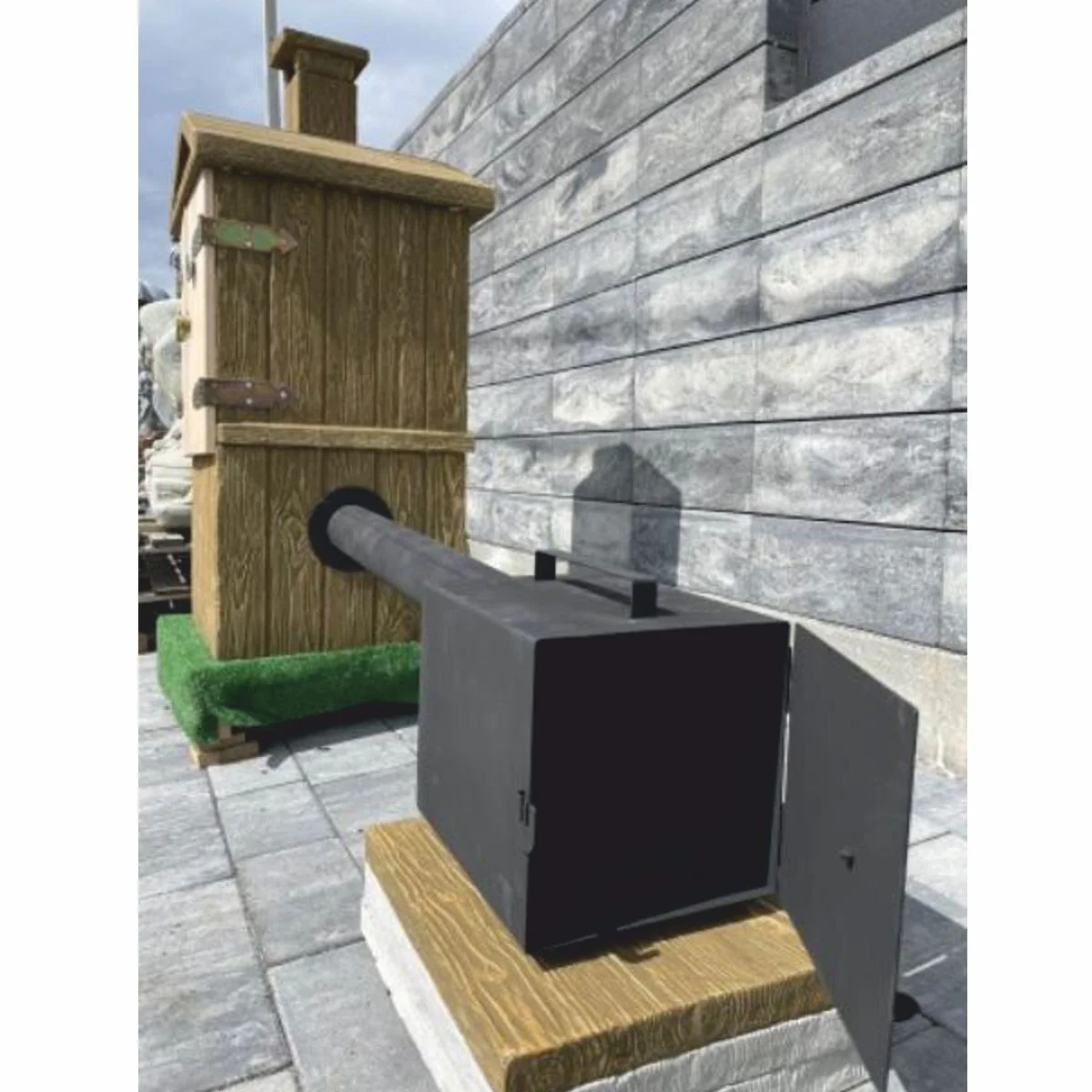 Casa Padrino chimenea de fumar de hormig¨®n de lujo con aspecto de madera marr¨®n / natural A. 132 cm