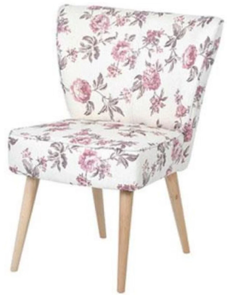 Casa Padrino silla de comedor a?os 60 blanco / rosa / gris / natural 51 x 68 x A. 88 cm - Silla de cocina retro con patr¨®n floral - Muebles de comedor a?os 60 - Muebles de comedor retro