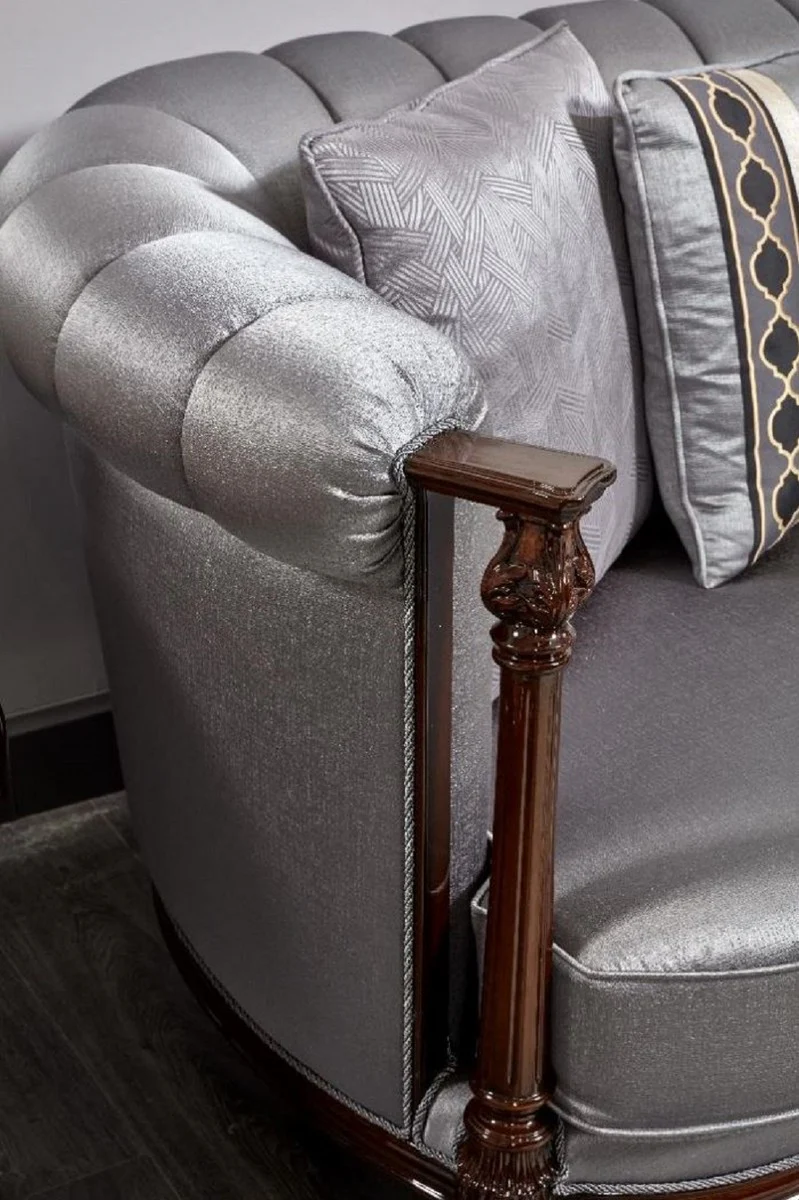 Casa Padrino sof¨¢ barroco de lujo plata / marr¨®n oscuro - Magn¨ªfico sof¨¢ de sal¨®n - Muebles de sal¨®n estilo barroco - Muebles de lujo estilo barroco - Muebles barrocos - Noble y Magn¨ªfico