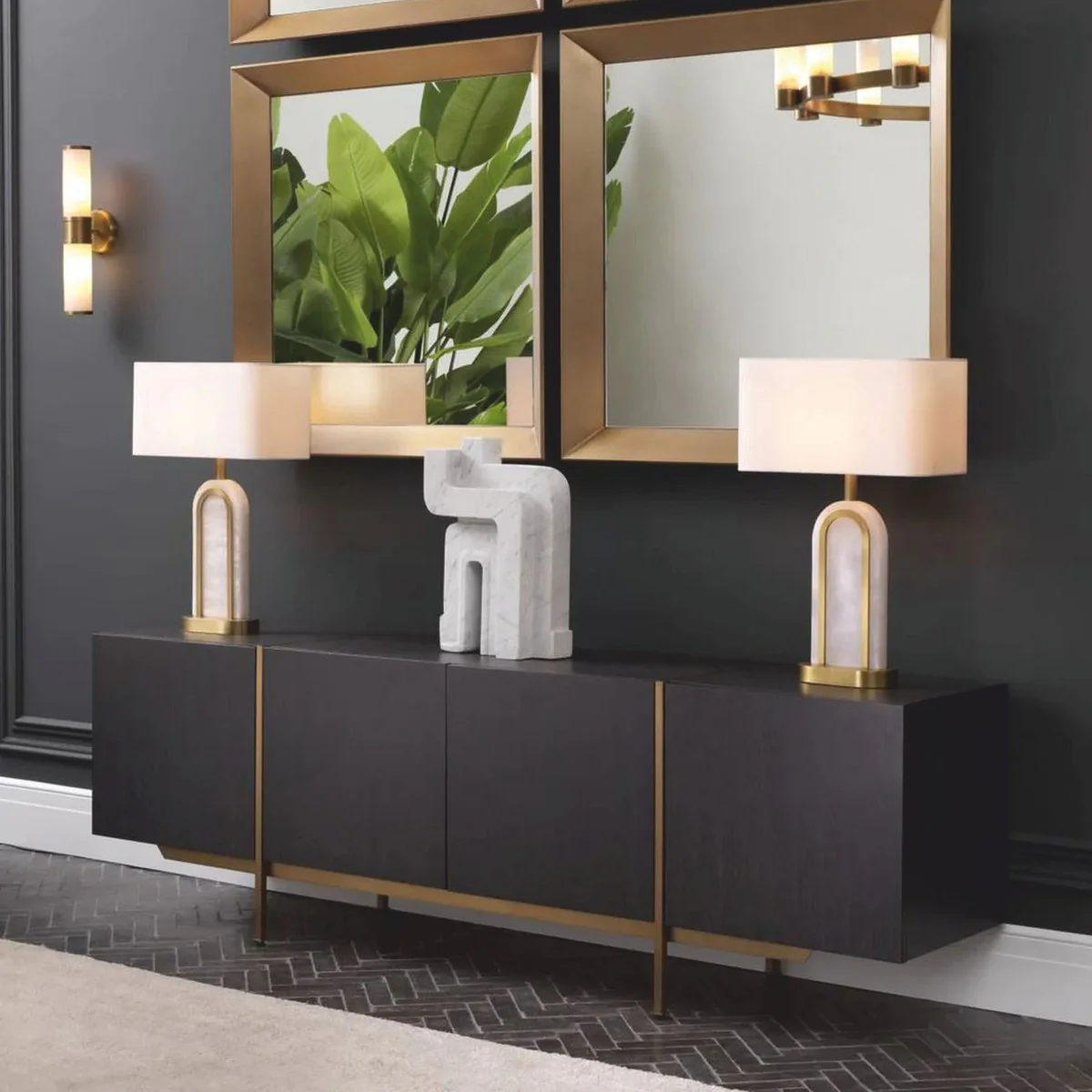 Casa Padrino Aparador de Lujo Negro-Gris / Lat¨®n 225,5 cm - Muebles de Lujo