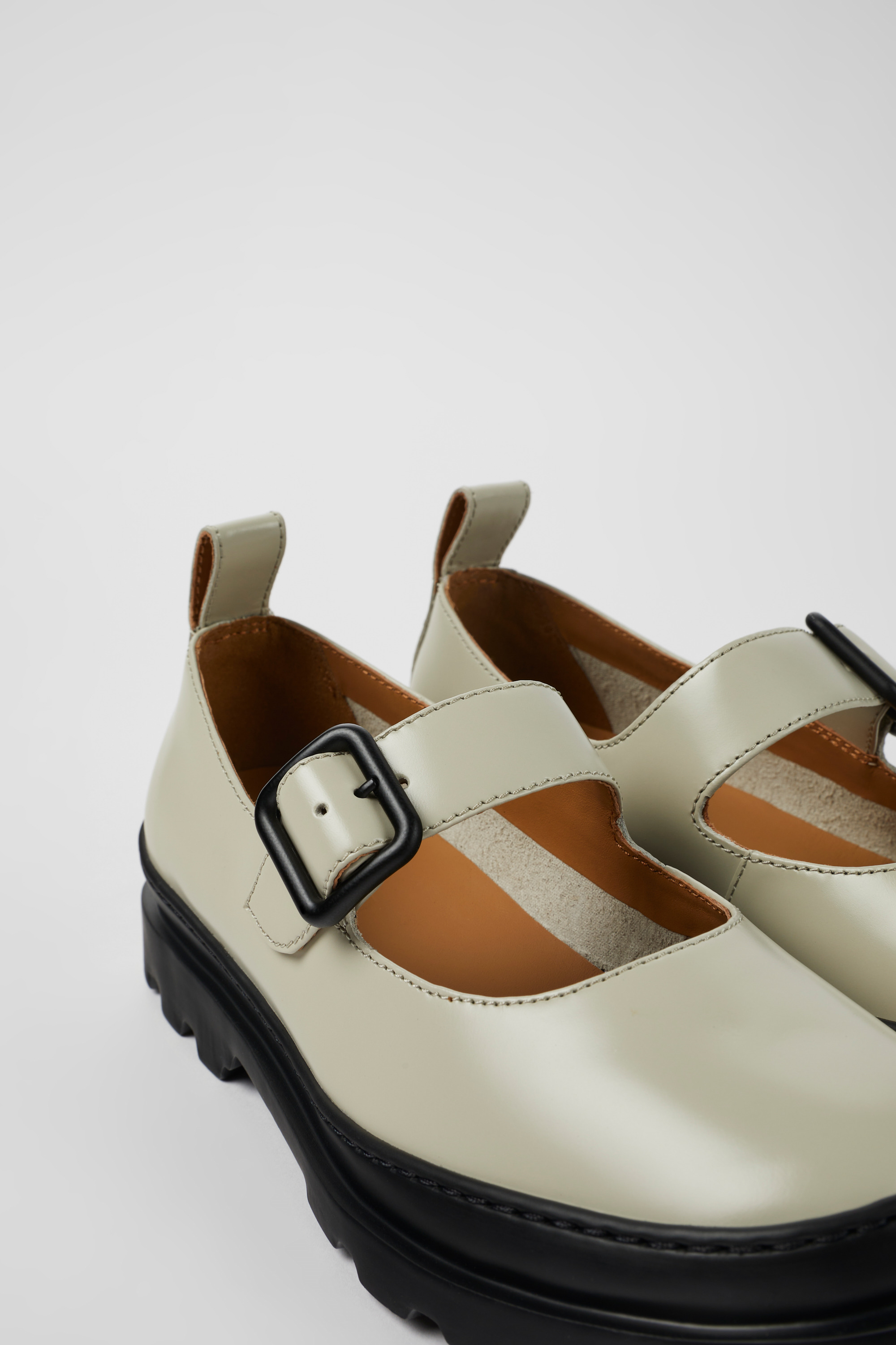 Brutus - Gray leather Mary Jane flats for women