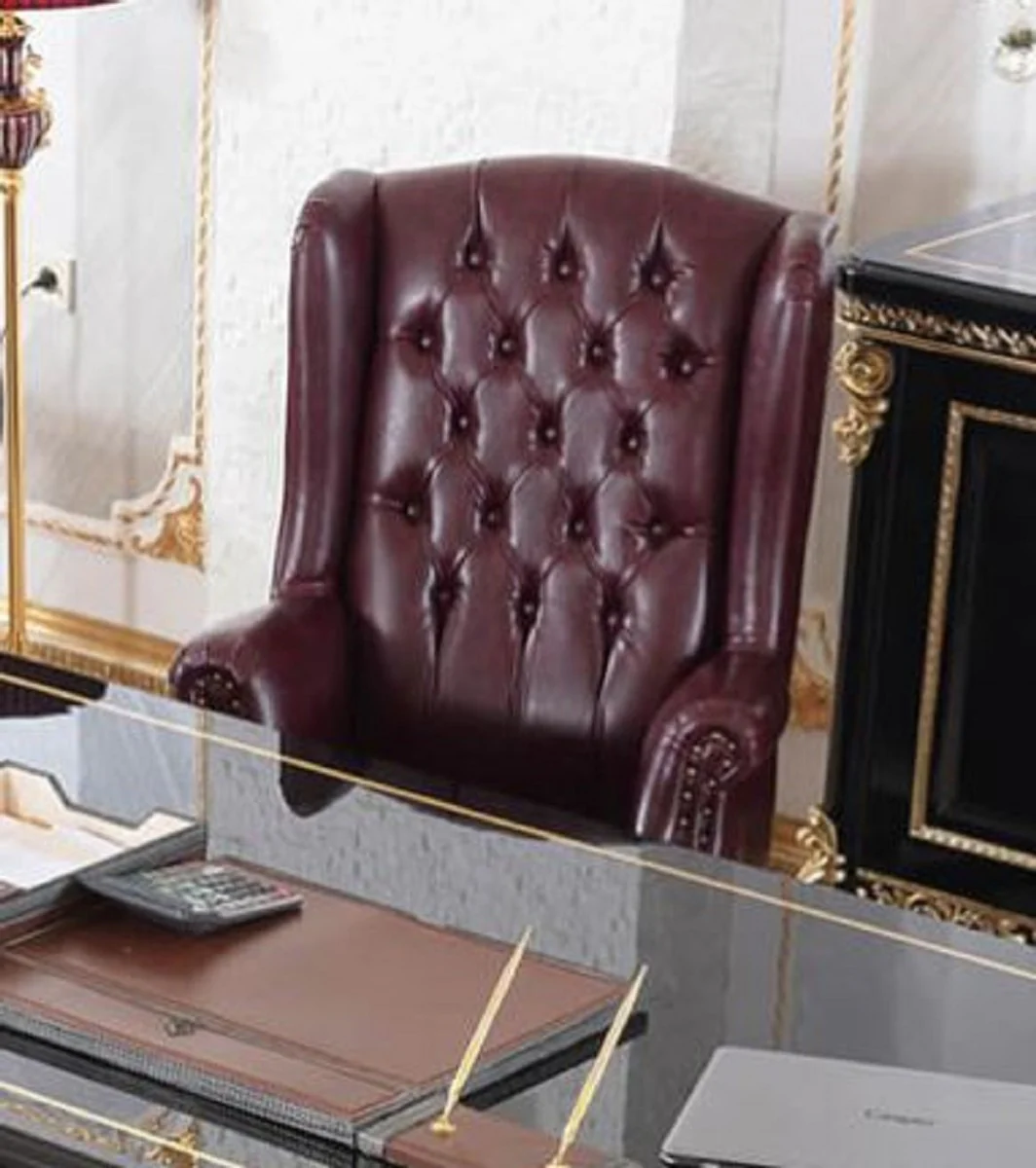 Casa Padrino silla de oficina barroco de lujo rojo burdeos / negro / oro - Silla de escritorio ajustable en altura con cuero artificial - Muebles de oficina de lujo estilo en barroco