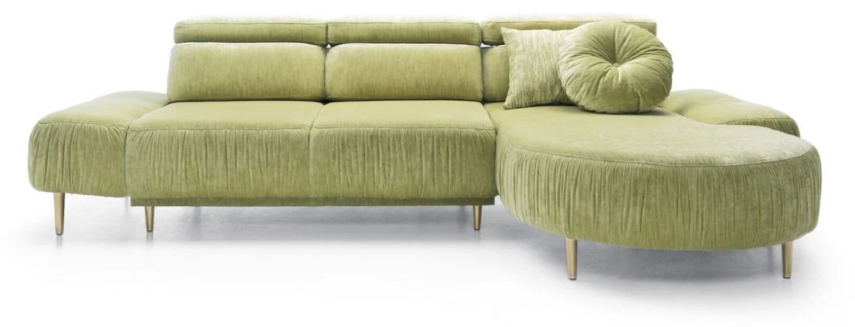 Casa Padrino sof¨¢ esquinero de lujo verde / lat¨®n 294 x 105-182 x A. 83-97 cm - Sof¨¢ de sal¨®n con 3 reposacabezas regulables y asiento regulable el¨¦ctricamente - Muebles de sal¨®n de lujo