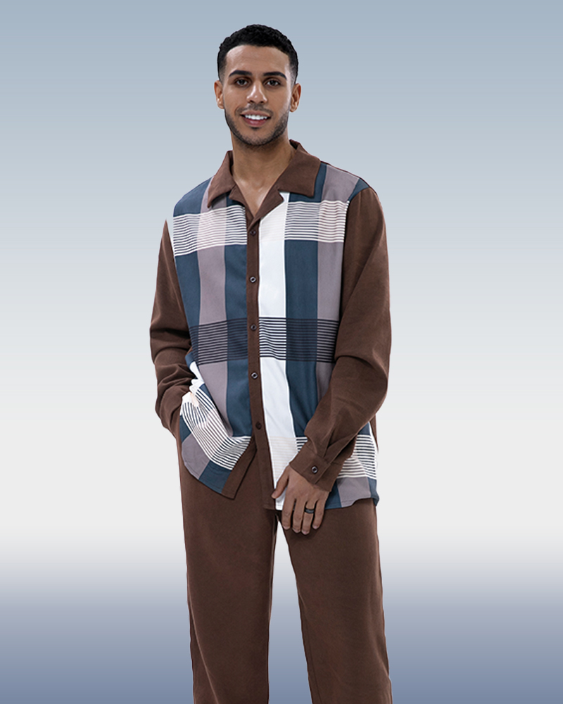 Suitmens Men's Brown Suede Long Sleeve Walking Suit 027