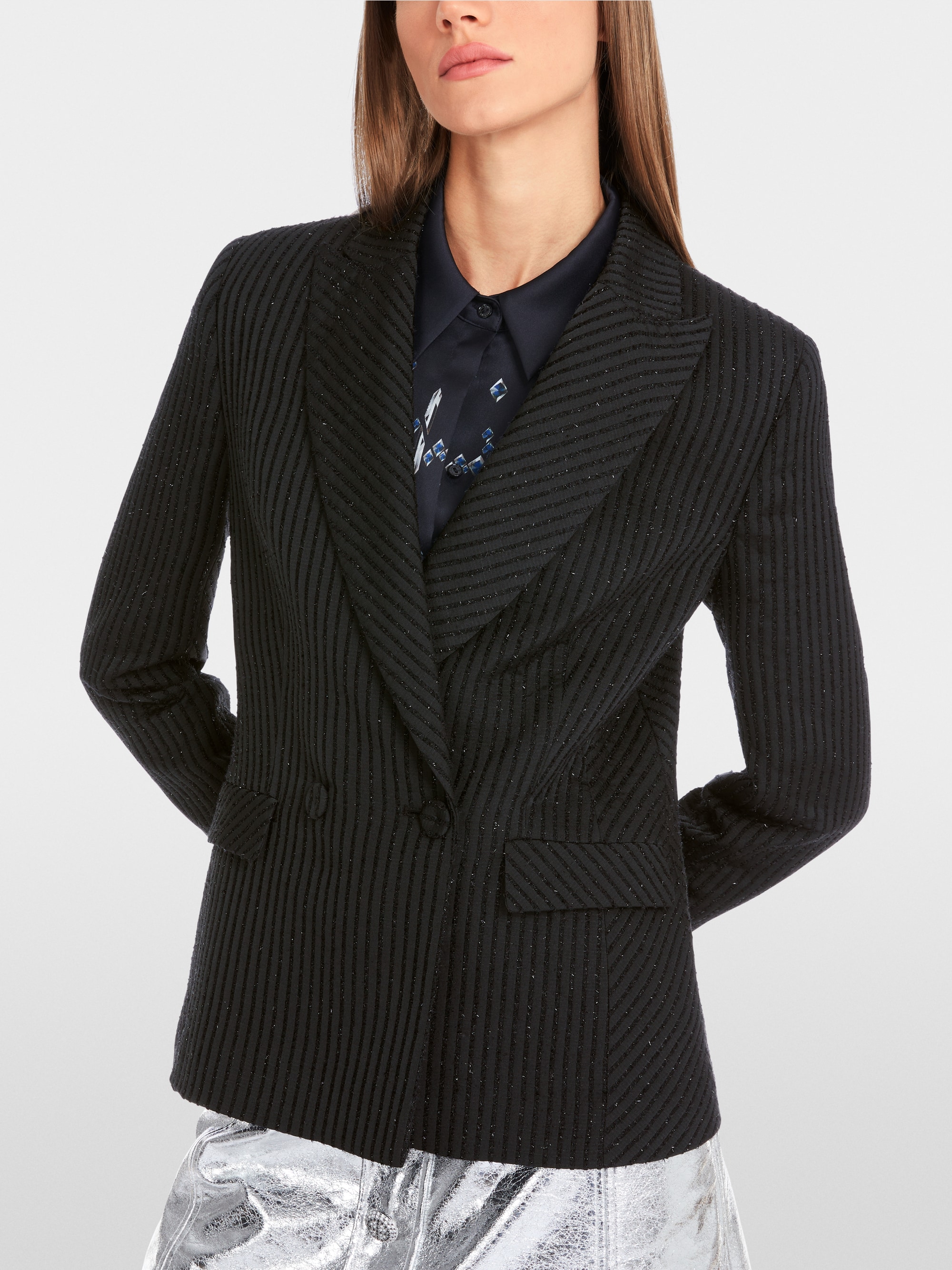 Marc-Cain Shiny blazer with tonal stripes