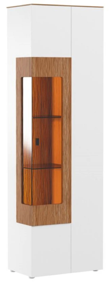 Casa Padrino vitrina de esquina blanco / marr¨®n 65,4 x 40 x H. 202 cm - Vitrina moderna de madera maciza iluminada - Armario de Sal¨®n - Muebles de Sal¨®n