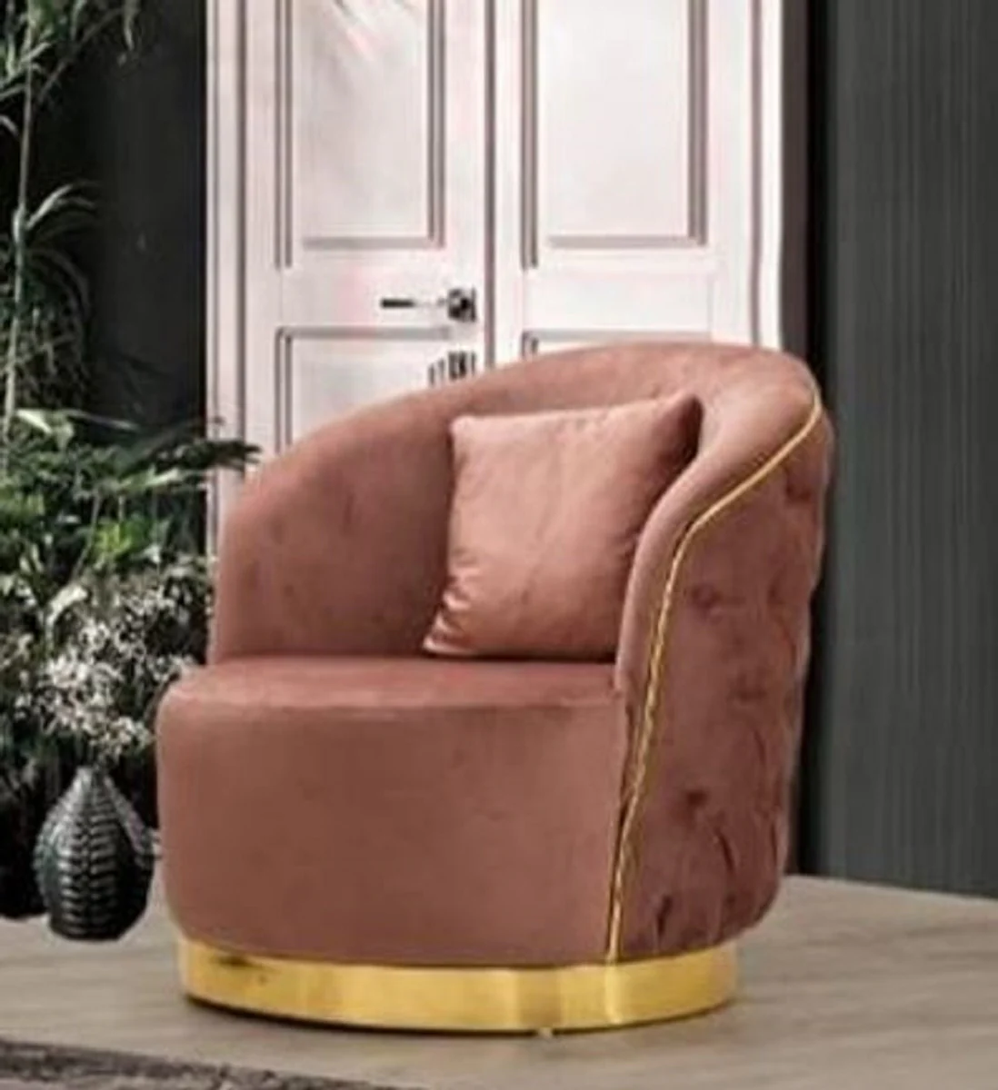 Casa Padrino sill¨®n Chesterfield de lujo rosa / oro 90 x 95 x A. 75 cm - Sill¨®n de sal¨®n moderno - Muebles de Sal¨®n Chesterfield