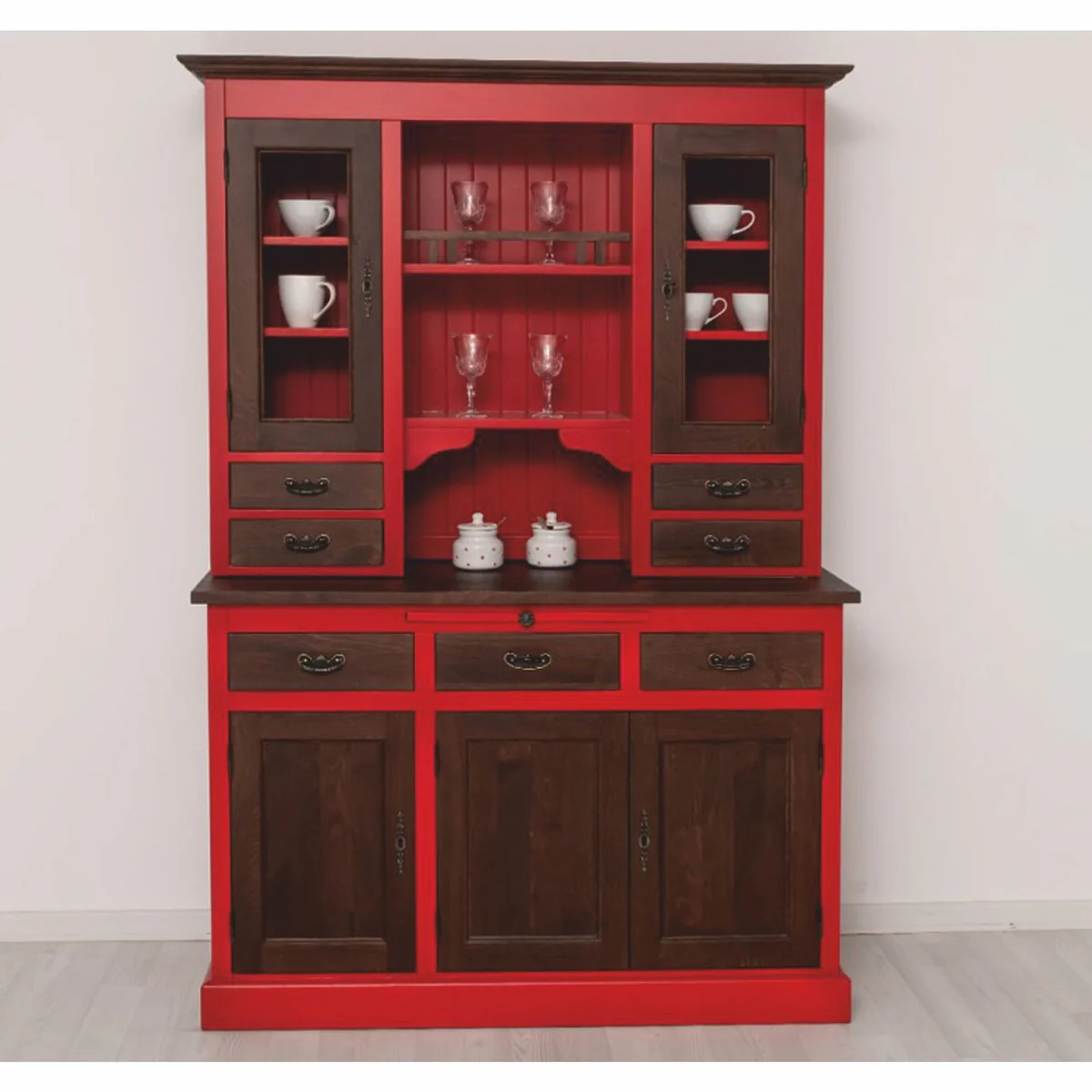 Casa Padrino armario de comedor de estilo campestre rojo / marr¨®n oscuro 138 x 50 x A. 197 cm - Muebles de comedor